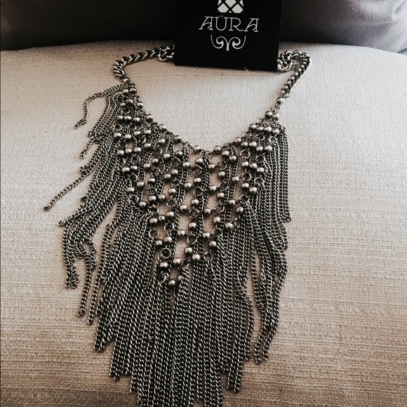 Tibetan Silver Chain Tassel Statement Necklace - Picture 4 of 4